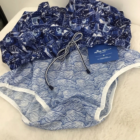 Peter Millar Men’s NWOT Seaside Swim Trunks Lined Blue Cocktails Size M - Picture 9 of 10